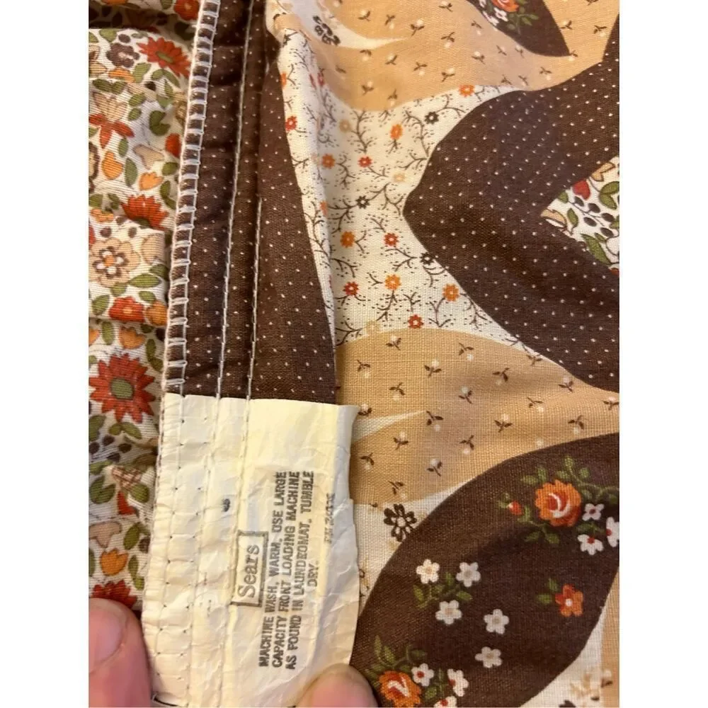 2 Sears quilted pilllow sham ruffle edges‎ vintage brown 100 polyester 35